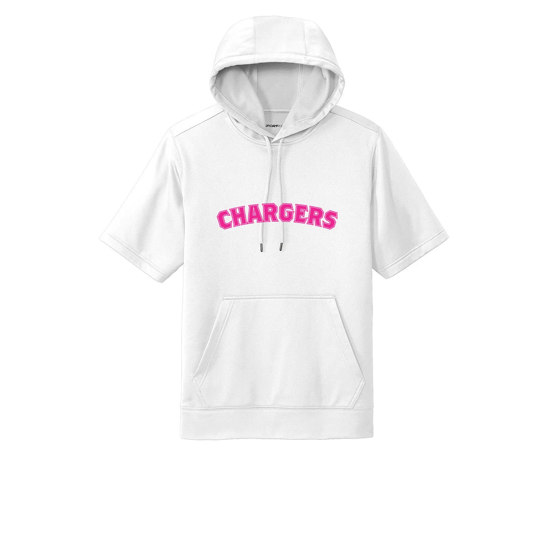 Chargers Pink Curve Logo Adult Short Sleeve Hoodie - Image 1