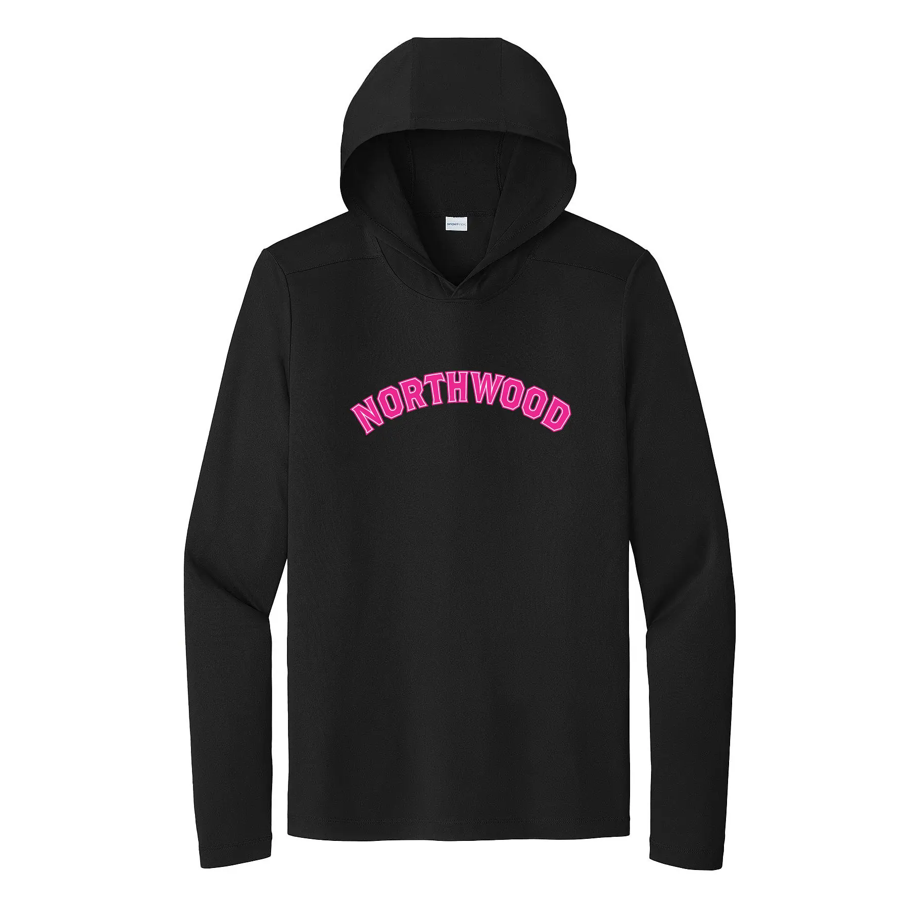 Northwood Pink Curved Logo Adult Long Sleeve Hooded Tee - Image 1